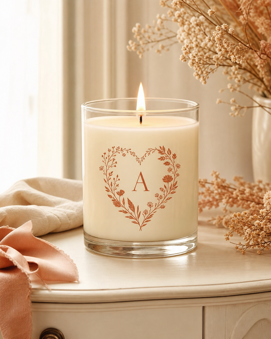 Bougie personnalisée avec motif botanique
