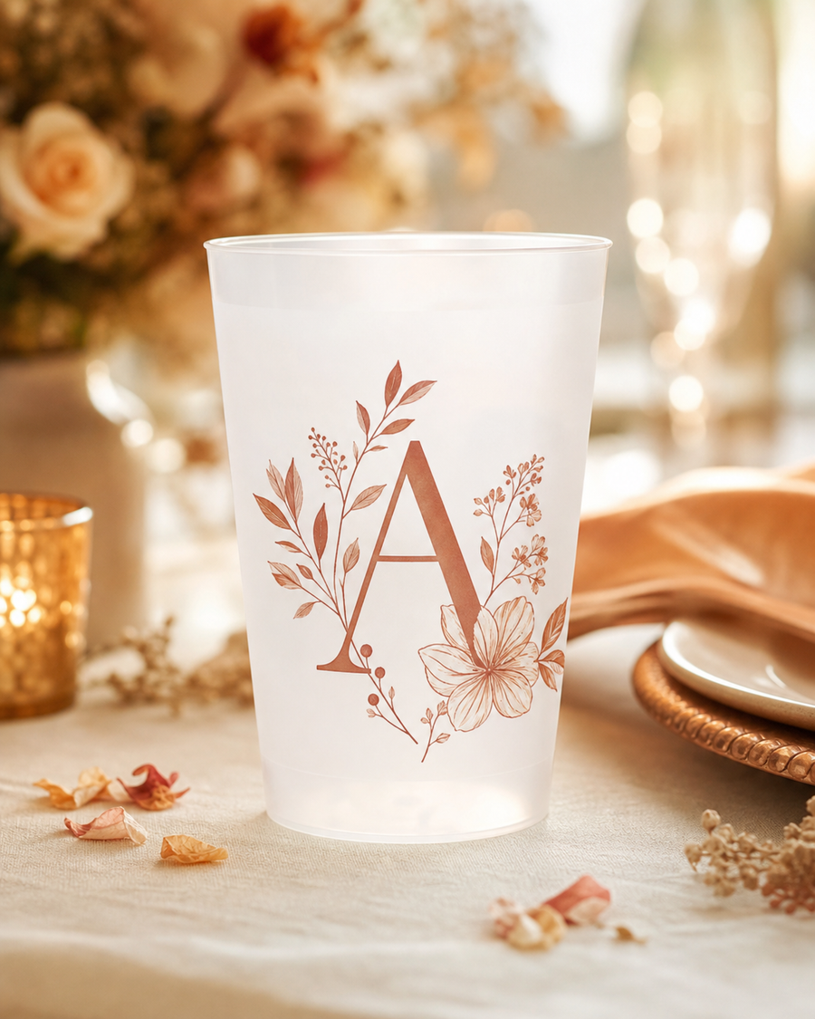 Gobelet personnalisé avec motif botanique terracotta